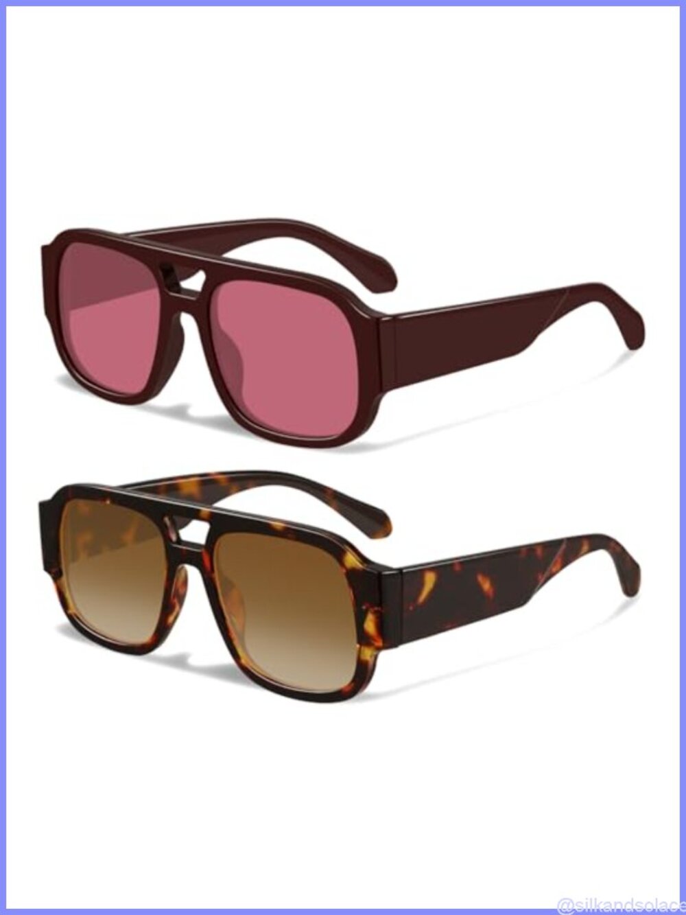 Retro Oversized Aviator Sunglasses Double Bridge UV400 Acetate